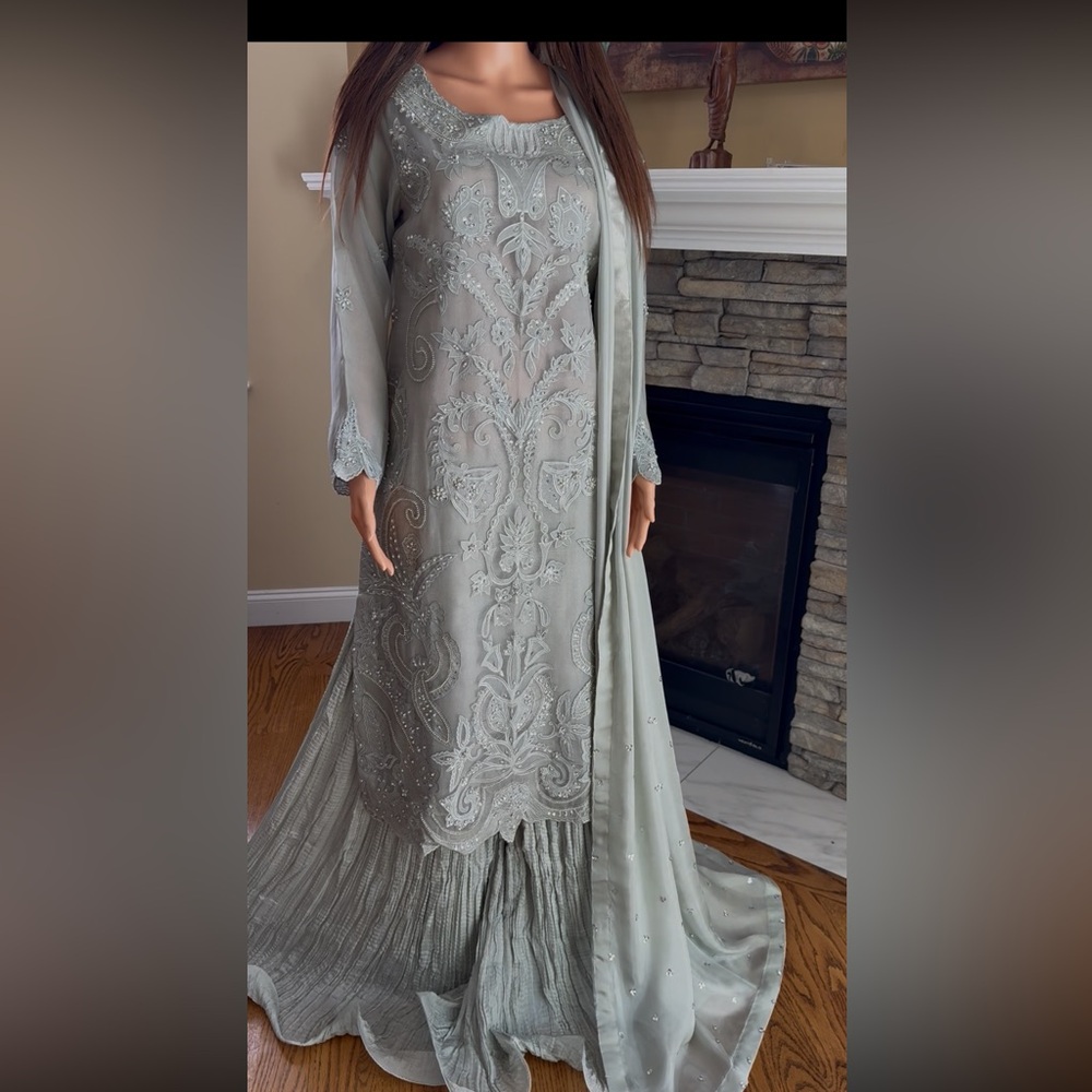 Elegant Gray Embroidered Dress